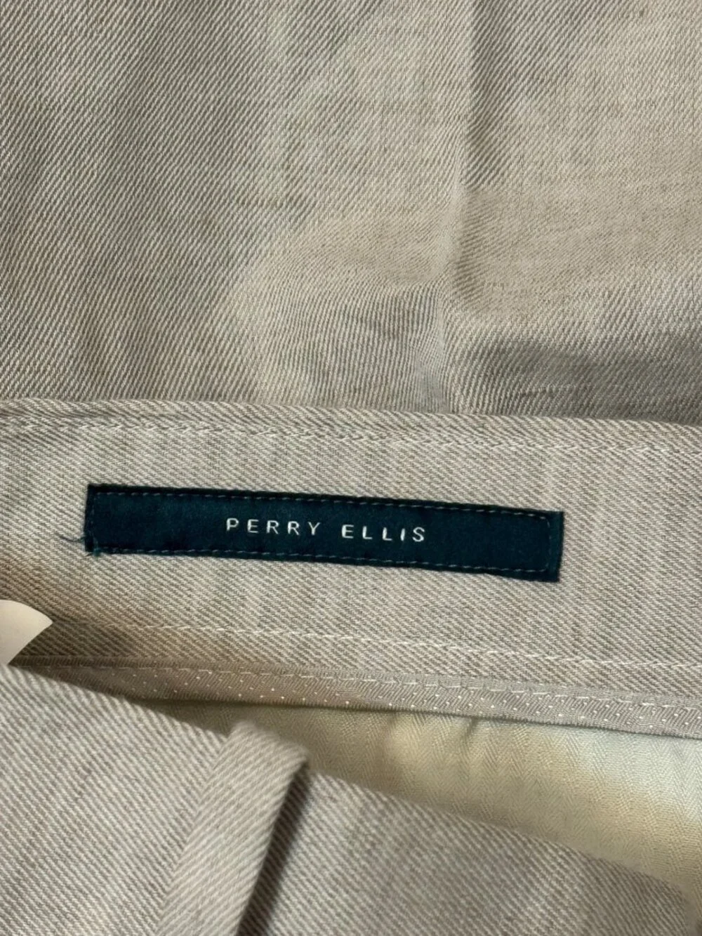 Perry Ellis Pants Mens 34x30 Linen Blend Pleated Dress Trouser Tan Lightweight